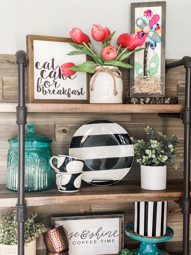 spring coffee bar with beautiful black and white decor