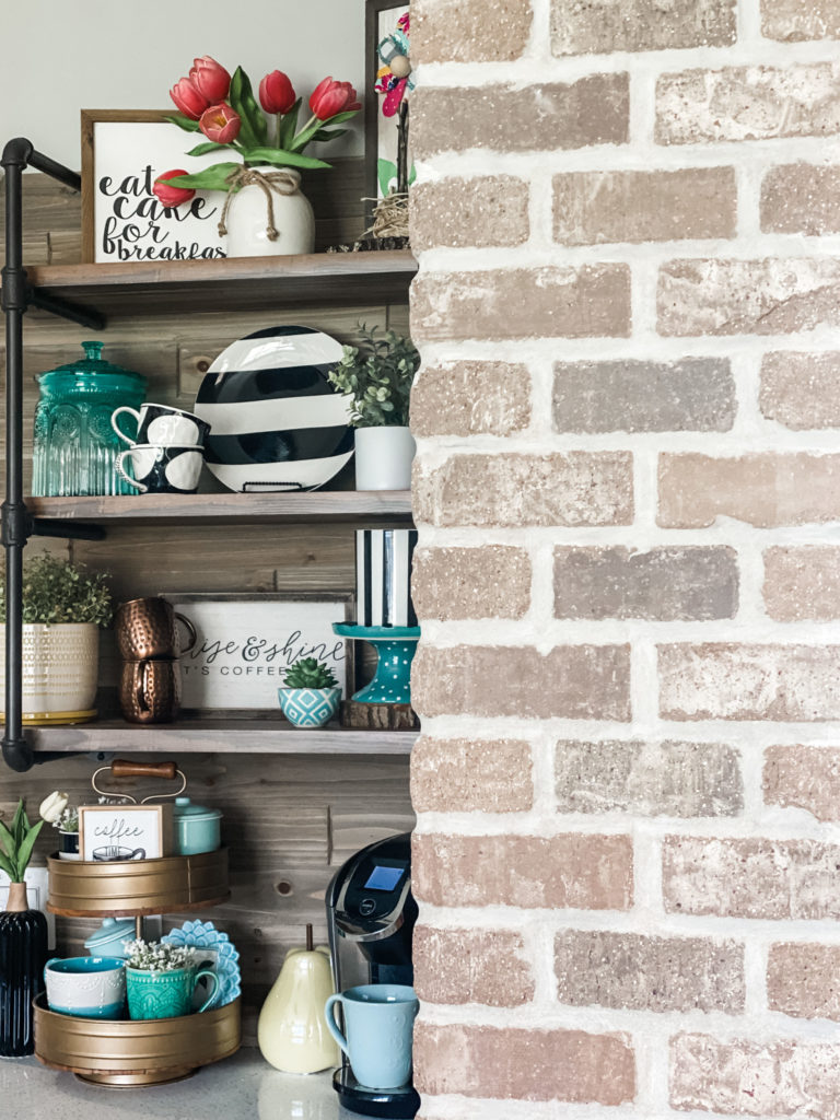 spring coffee bar with beautiful black and white decor