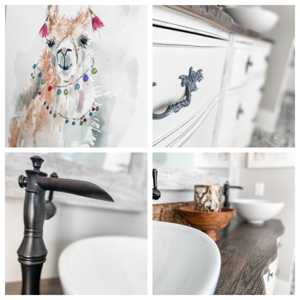 collage of different views of master bathroom