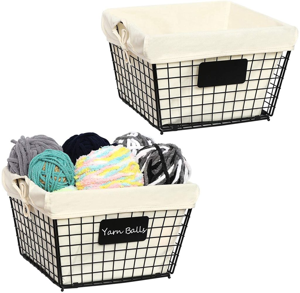 wire baskets used for laundry room makeover