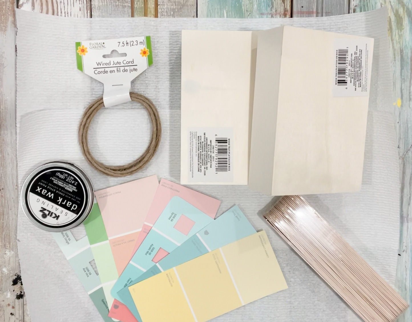 supplies to make the dollar tree paint chip sign