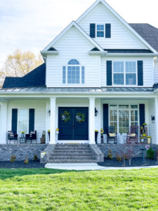 modern home with spring front porch decor