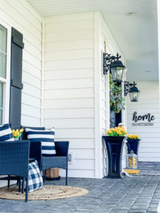modern home with spring front porch decor