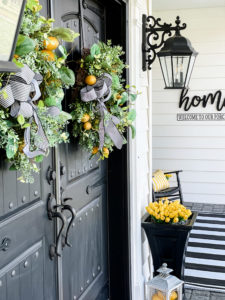 lemon wreaths on spring front porch