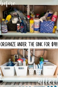 how to organize under the sink using items from the dollar tree