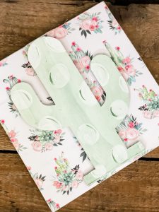 cactus sign using mod podge and scrapbook paper