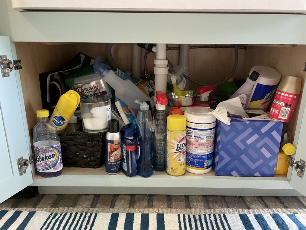 how to organize under the sink using items from the dollar tree