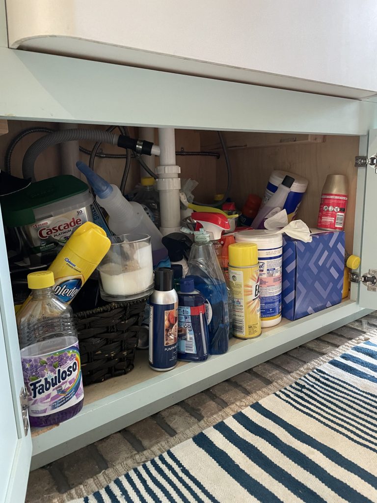 how to organize under the sink using items from the dollar tree