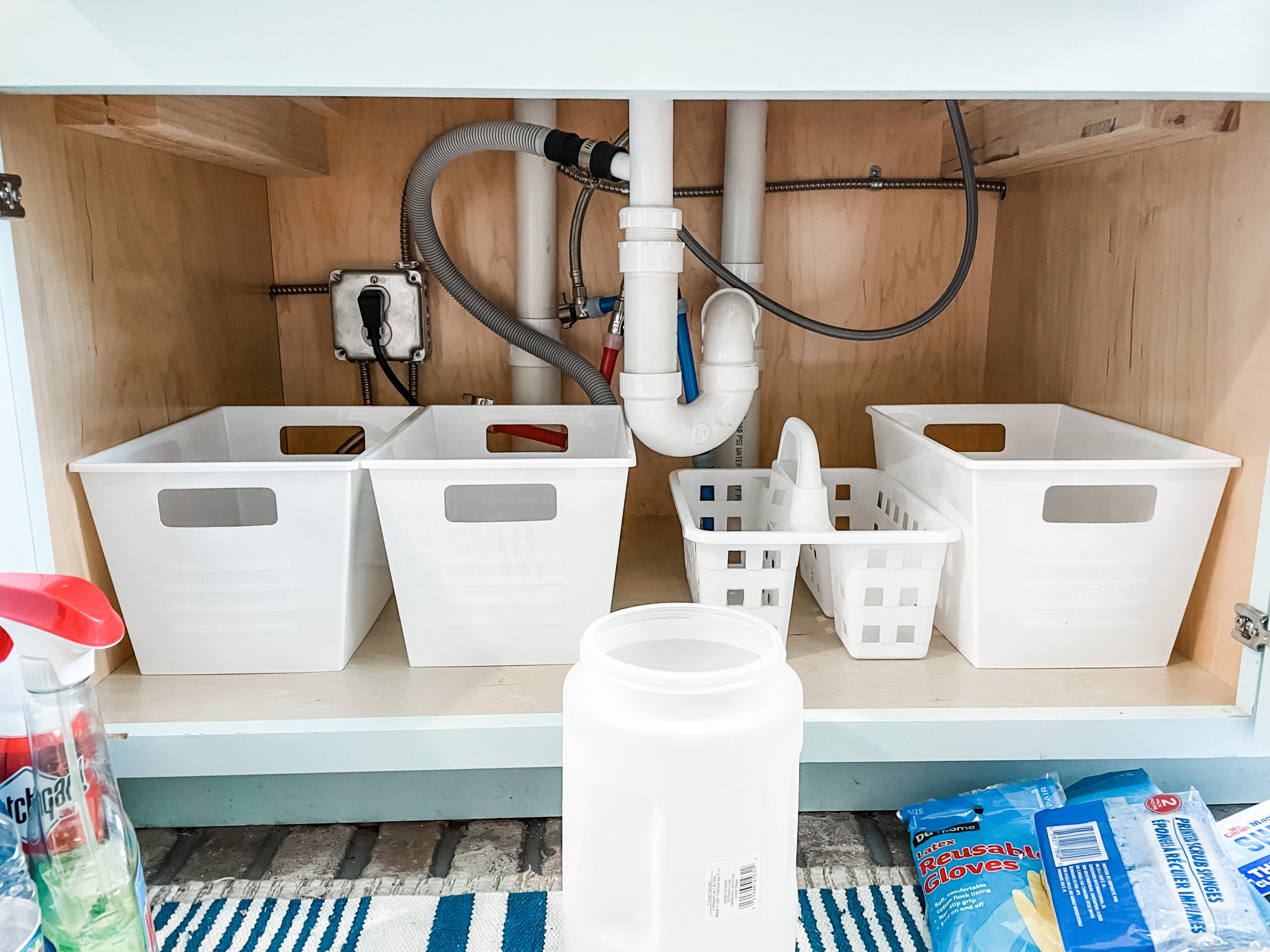 Under the Kitchen Sink Organization with Dollar Store Bins