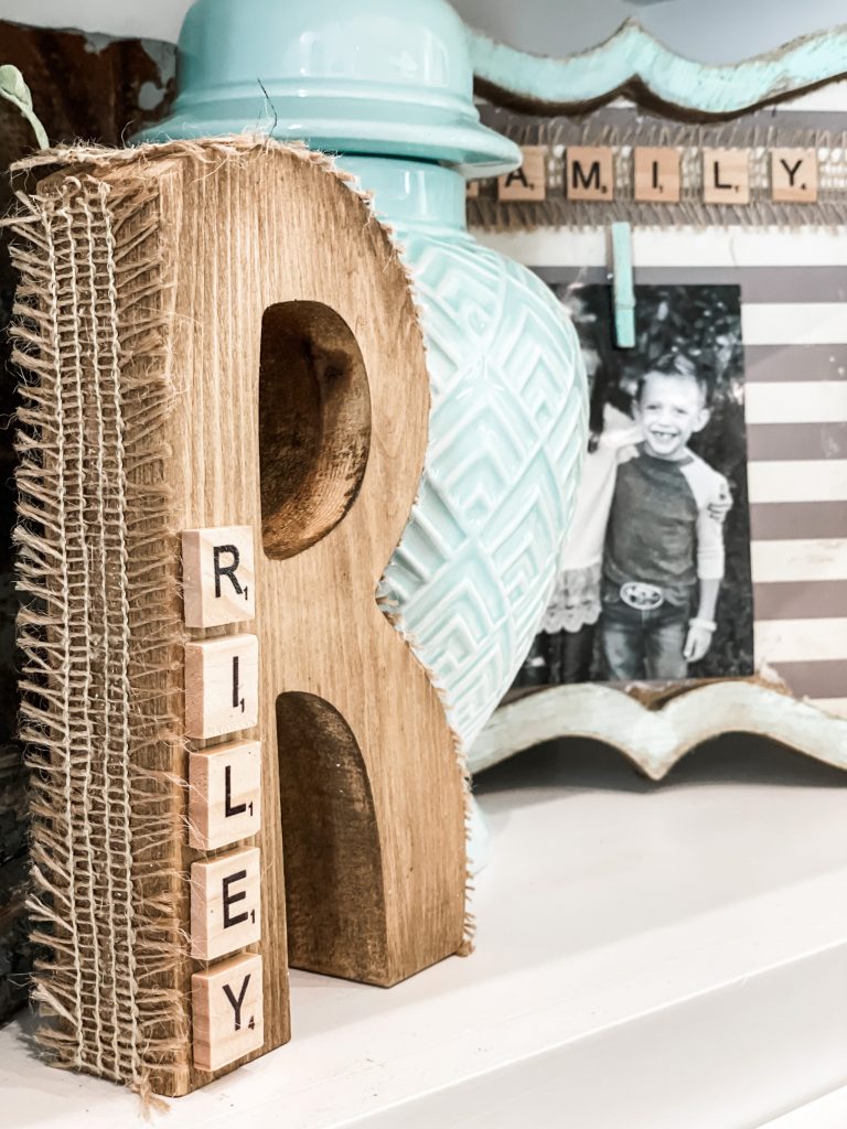 wooden letter scrabble decor