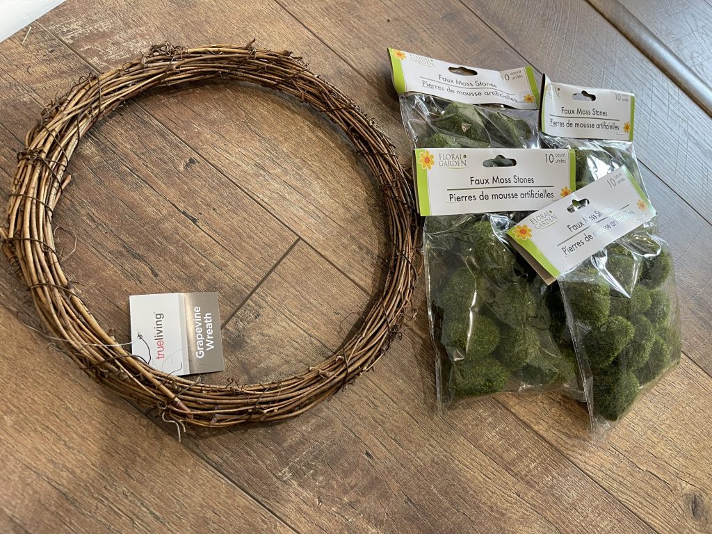 supplies needed to make the diy moss ball wreath