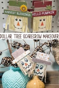 pinterest image for dollar tree scarecrow makeover