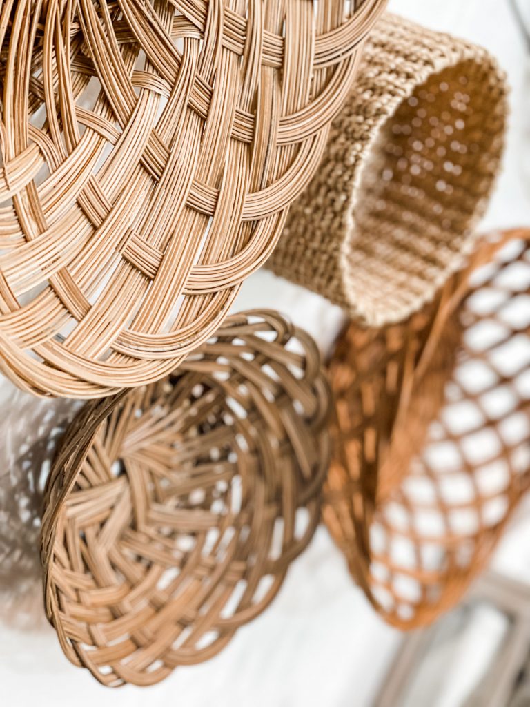 close up of basket wall over mantel