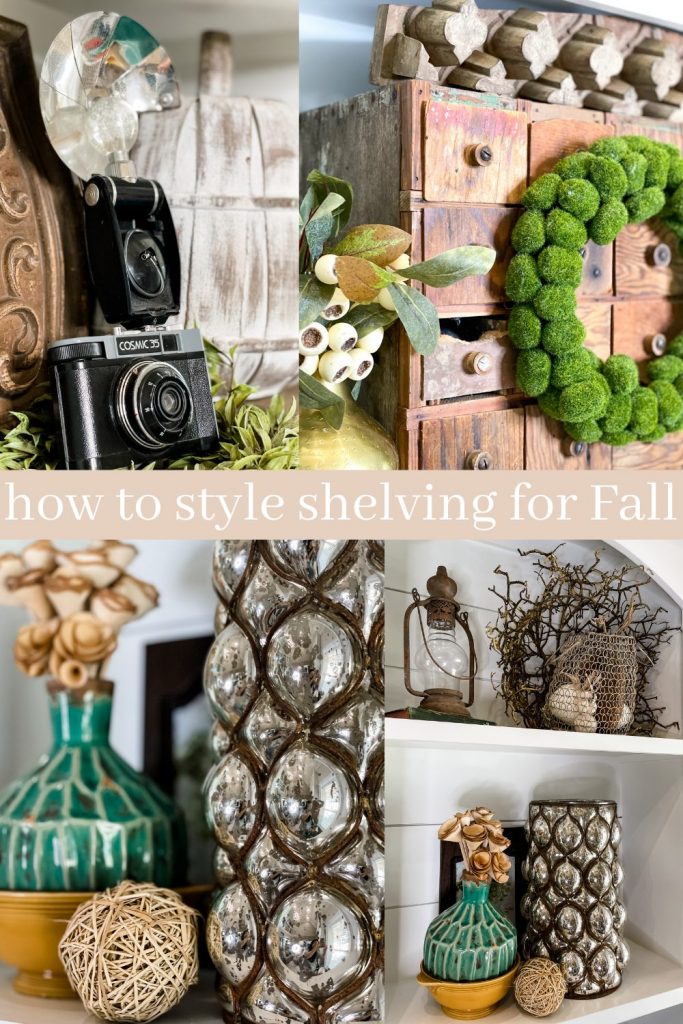 pinterest image for styling shelving units for fall