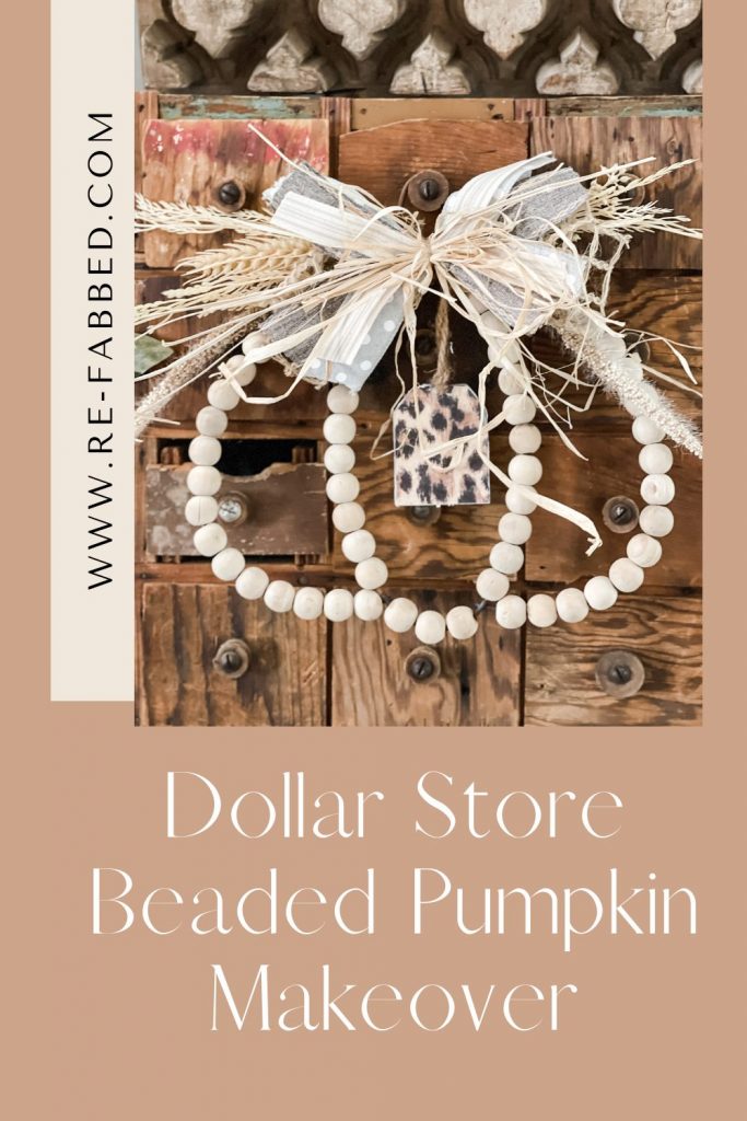 pinterest image of dollar store beaded pumpkin sign