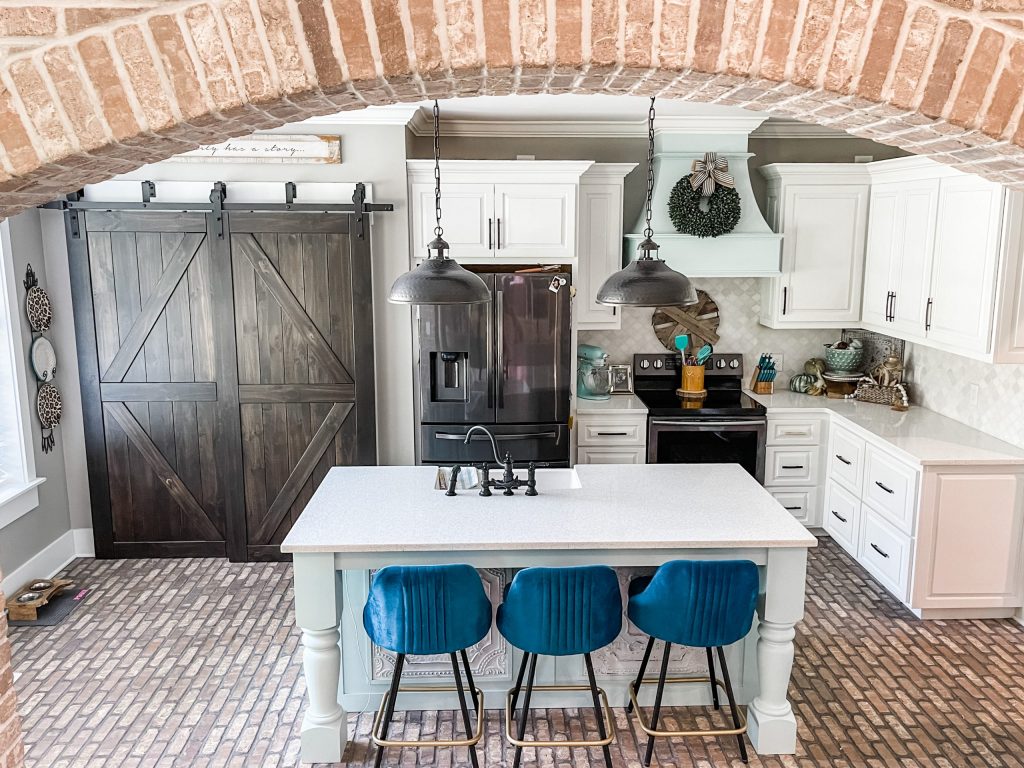 brick flooring in beautiful kitchen