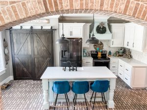 brick flooring in beautiful kitchen