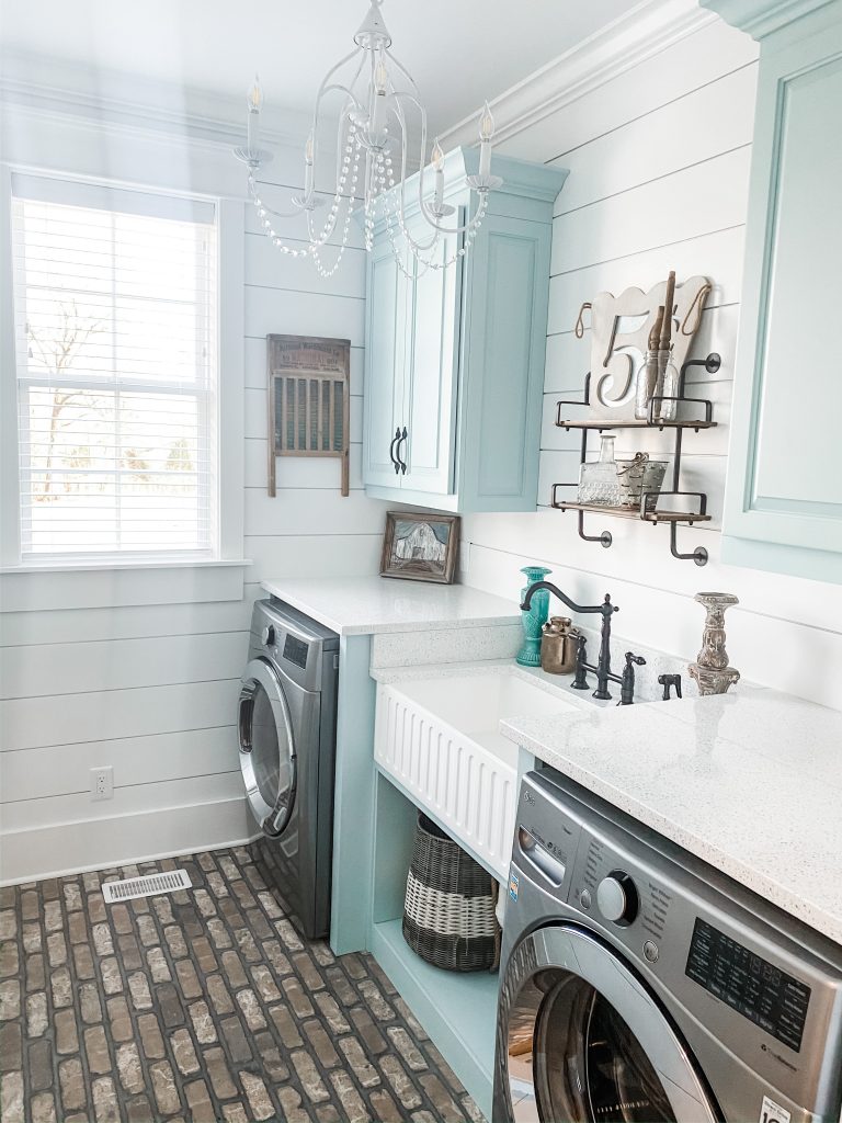 brick flooring in laundry room