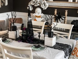 view of halloween tablescape
