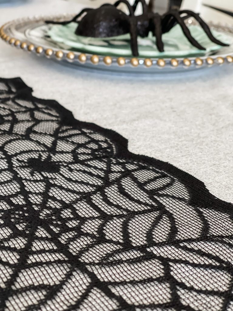 lace spider web table runner for halloween