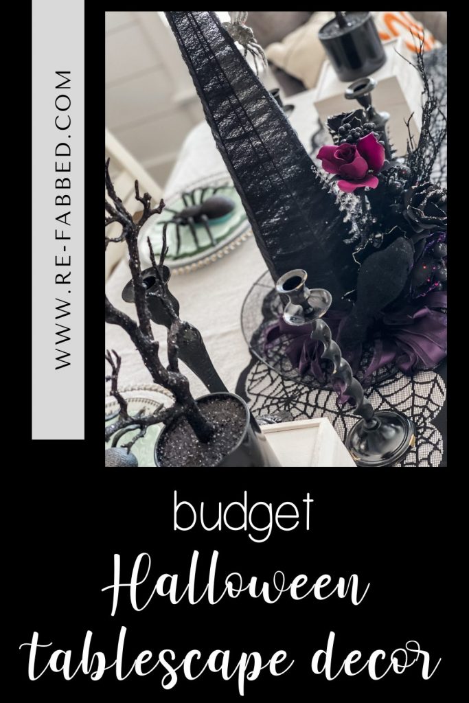 pinterest image for halloween tablescape decor re-fabbed