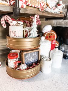 view of tiered tray on hot cocoa bar