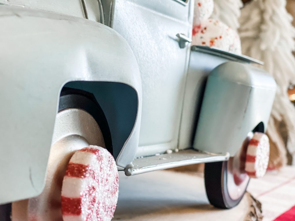 peppermint wheels on aqua metal truck