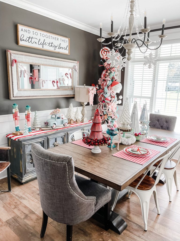 view of entire dining room for christmas