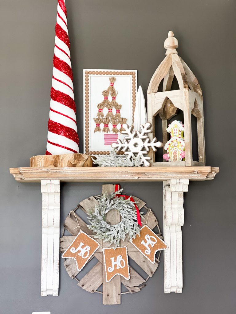 shelf with christmas display