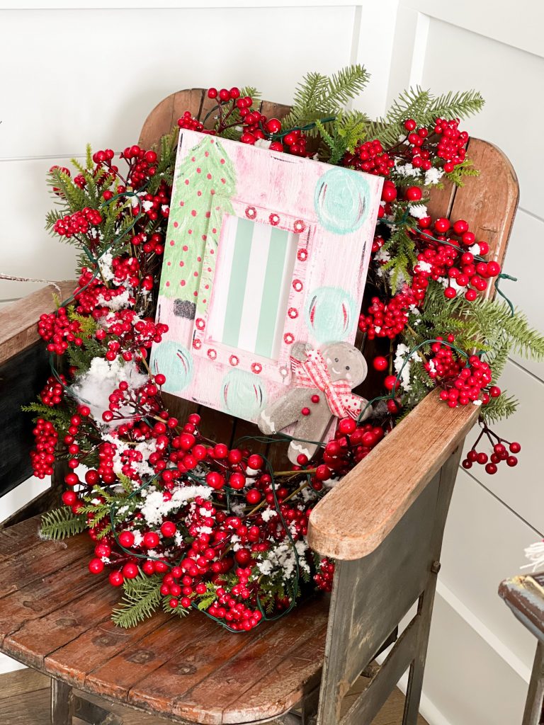 diy picture frame in berry wreath