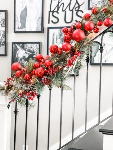 garland hanging on stairwell