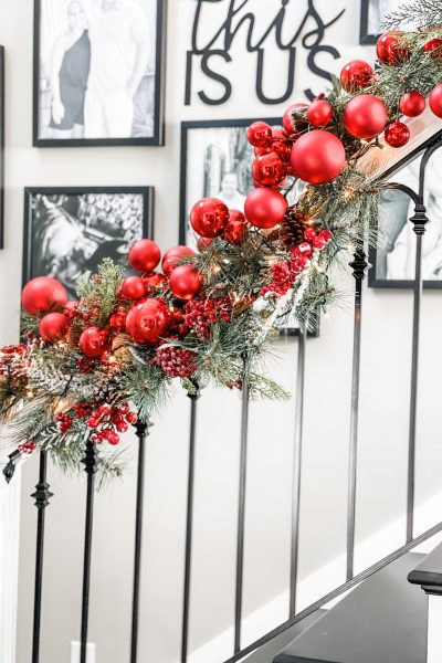 garland hanging on stairwell