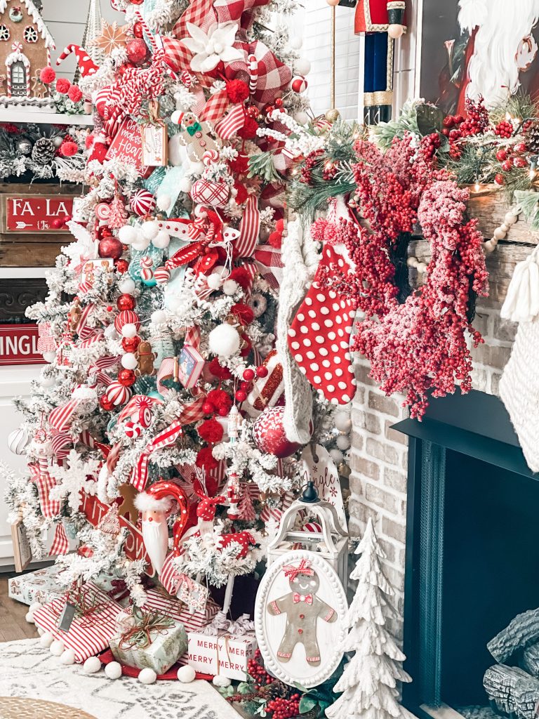 red and white christmas living room