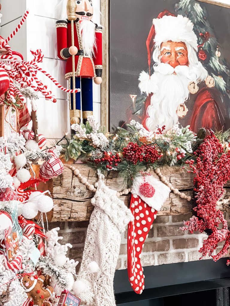 red and white living room for christmas