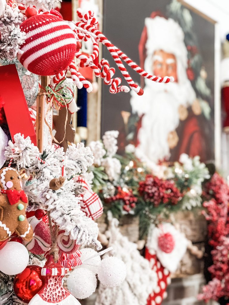 red and white christmas living room