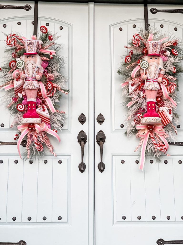 nutcracker christmas wreaths on front doors
