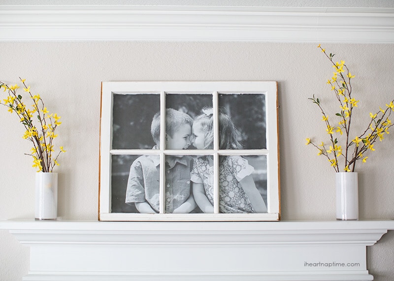 DIY photo frame made out of an old window frame