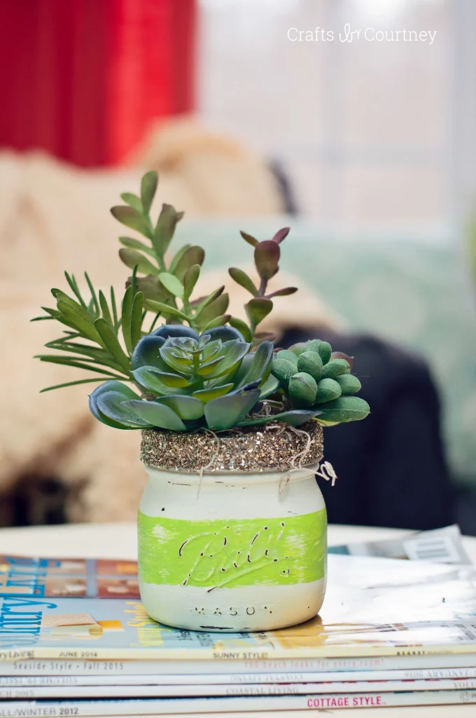 Chalk Paint Mason Jar craft With Succulents 