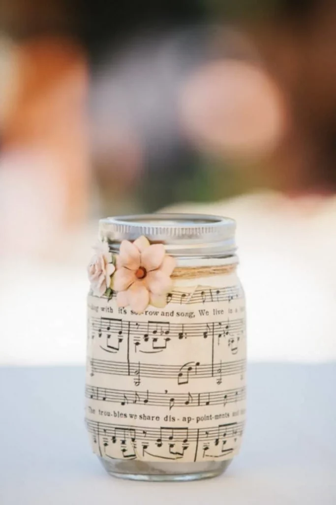 diy mason jar crafts using sheet music and modge podge