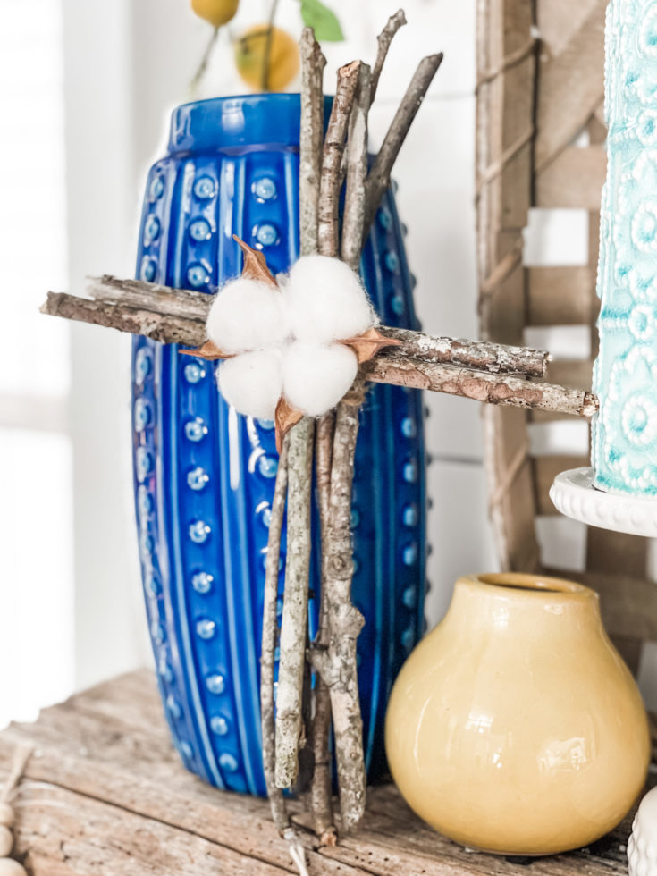 Spring Mantel Decor Ideas with stick to make your own DIY cross 