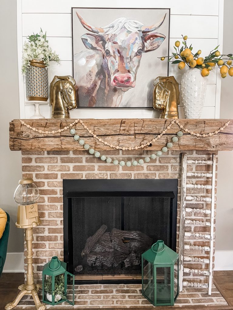 mantel decorated for spring