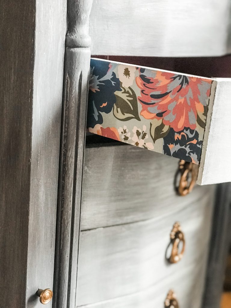 drawers with mod podged scrapbook paper 
