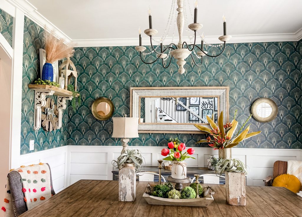 peel and stick wallpaper in the dining room