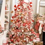 red and white christmas tree with gingerbread