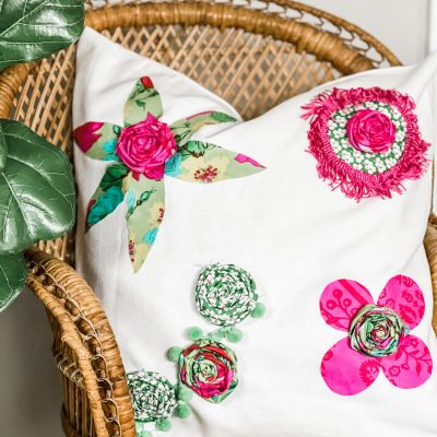 diy fabric flower pillow cover