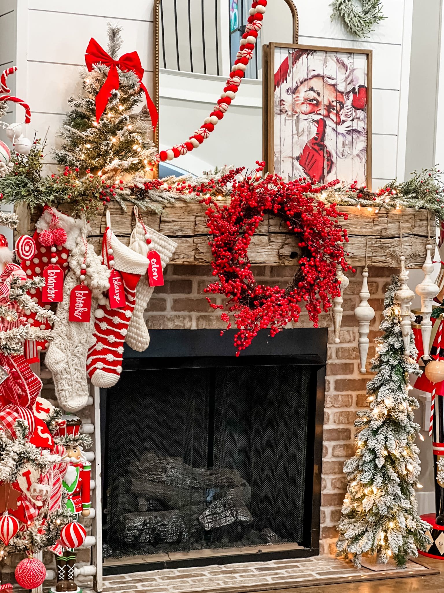 Red and White Christmas Mantel - Handmade Farmhouse