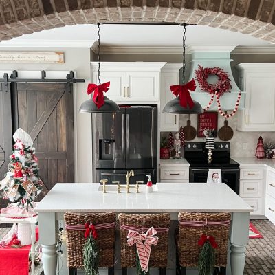 christmas kitchen inspiration with red and white