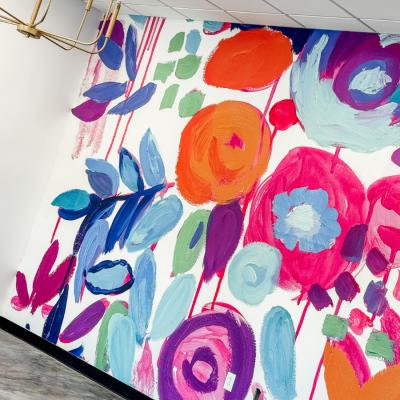 floral abstract mural in my boutique office space